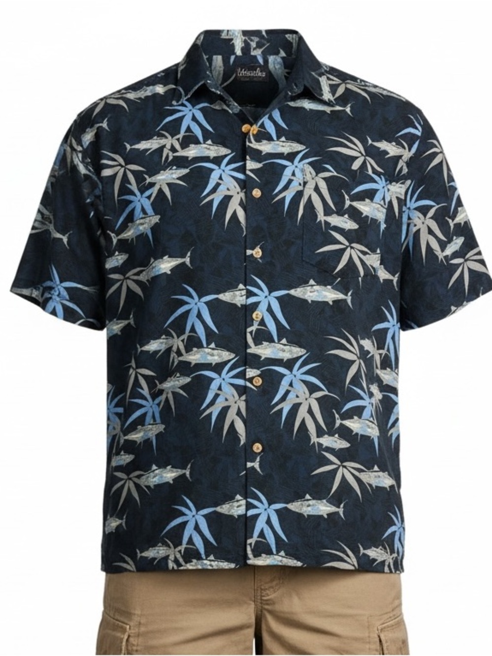 Puritan Blue Fish Floral Aloha Tropical Rayon Shirt Mens size XXL Button Front